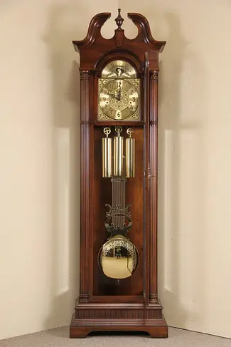 Sligh Cherry Vintage Grandfather or Tall Case Clock, Westminster Chime