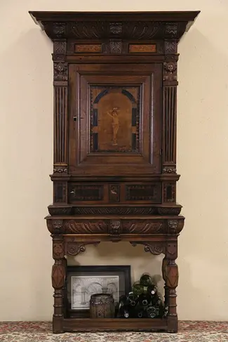 Dutch 1700's Antique Oak & Marquetry Crucifix Vestry Cabinet