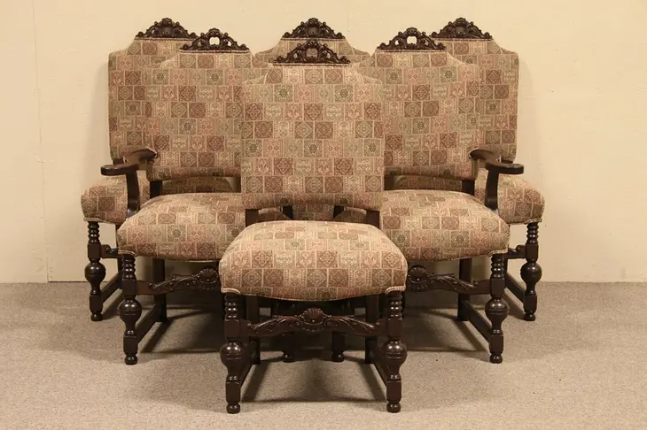 Set of 6 Renaissance Carved 1925 Dining Chairs