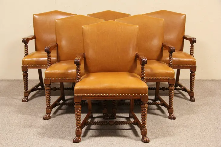 Marshall Chicago Set of 6 Leather 1920's Conference or Dining Chairs