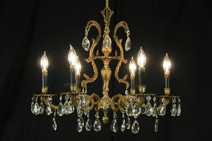 Chandelier, 6 Candle European Prisms Vintage Light Fixture