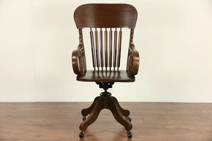 Desk Swivel Chair, 1900 Adjustable Office Antique, Ash & Maple