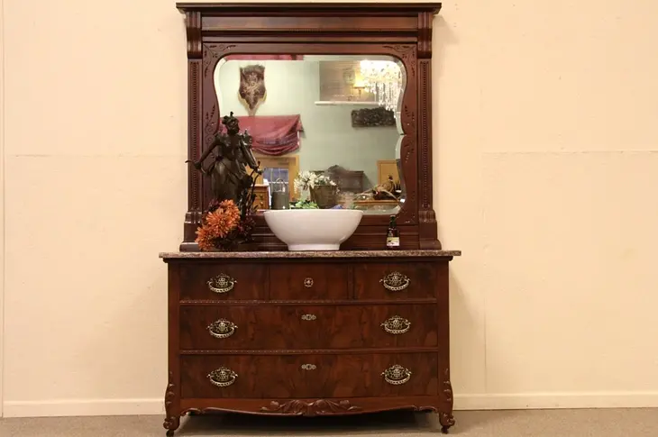 Victorian Marble Top Dresser or Sink Vanity