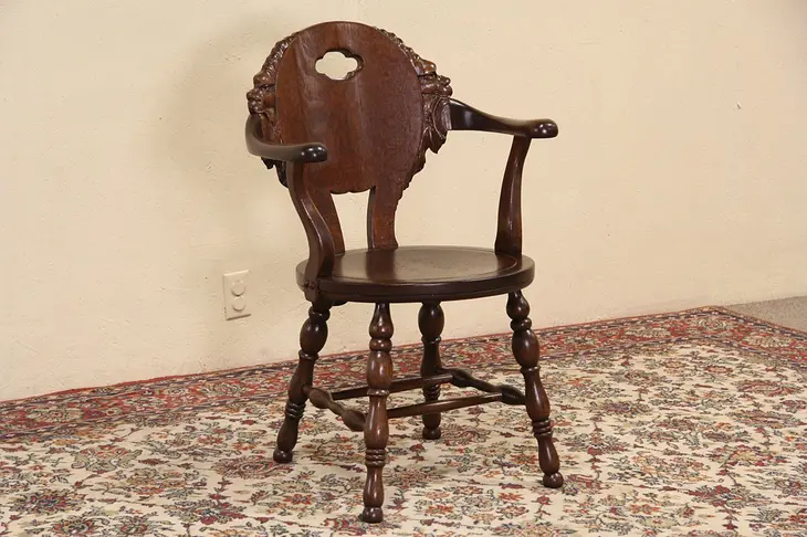 Lion Carved Oak 1900 Antique Chair