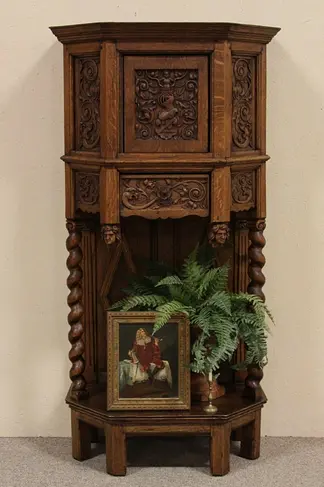English Renaissance 1840 Oak Court Cupboard