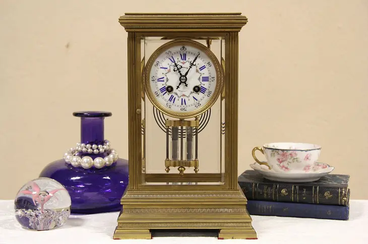 Tiffany 1910 Antique Bronze Case Crystal Regulator Clock