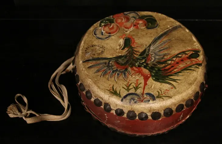 Chinese Wood & Leather Handpainted Drum
