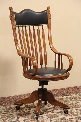 Oak Antique Johnson Chicago Pat. 1898 Swivel Desk Chair,