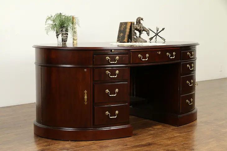 Georgian Style Vintage Mahogany Oval Executive or Library Desk #31534