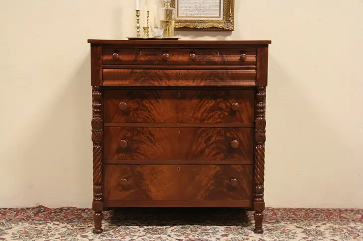 American Empire Acanthus Carved 1835 Antique Chest