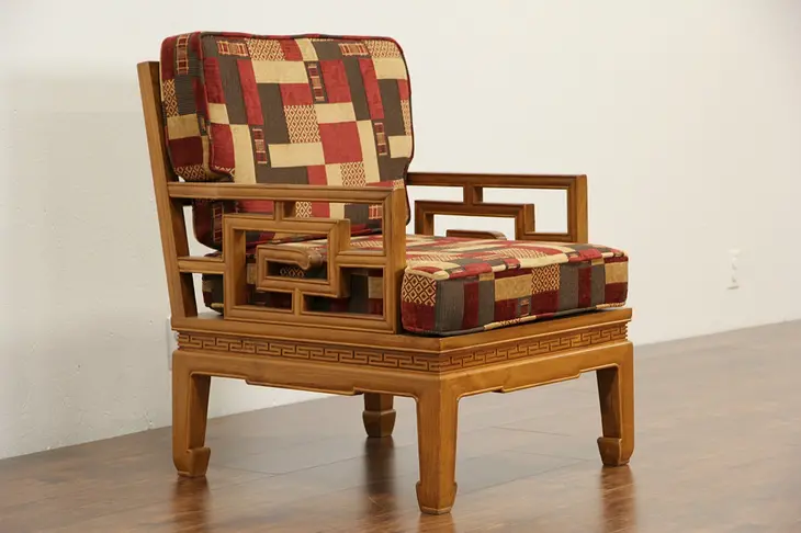 Midcentury Modern Chinese Teak 1960's Vintage Chair, New Upholstery