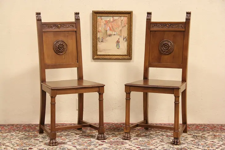 Pair of Italian Antique 1900 Side Chairs, Lion Paw Feet