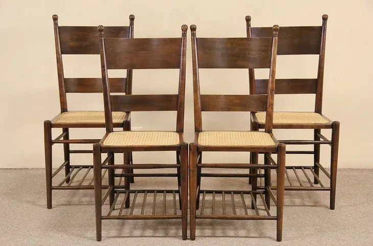 Set of 4 College 1930's Italian Dining or Game Chairs, Bottom Bookshelf
