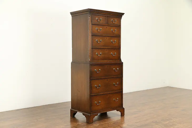 Oak Antique English Chest on Chest or Highboy #32561