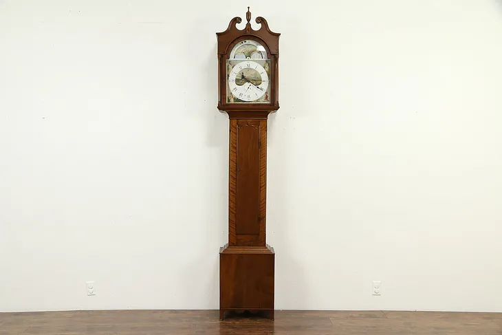 Hepplewhite Antique 1780 Grandfather Tall Case Clock, Quartz Movement #32976