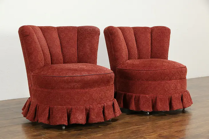 Pair of Vintage Channel Tufted Tub Chairs, New Upholstery  #34950