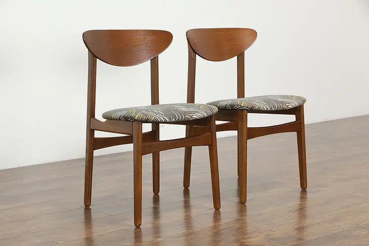 Pair of Midcentury Modern Teak Vintage Danish Chairs, New Fabric, Moredo #35474