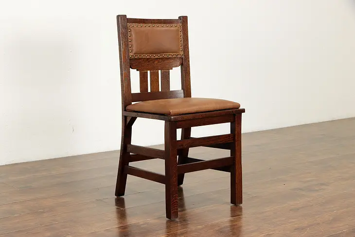 Art & Crafts Mission Oak Antique Craftsman Leather Chair, Phoenix #36474