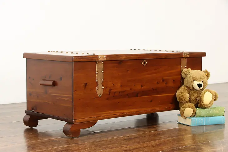 Farmhouse Vintage Cedar Chest, Trunk or Bench with Copper Bindings #34271