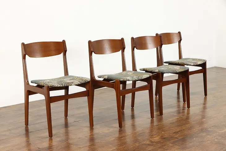 Set of 4 Midcentury Modern Vintage Teak Dining Chairs, New Upholstery #38467