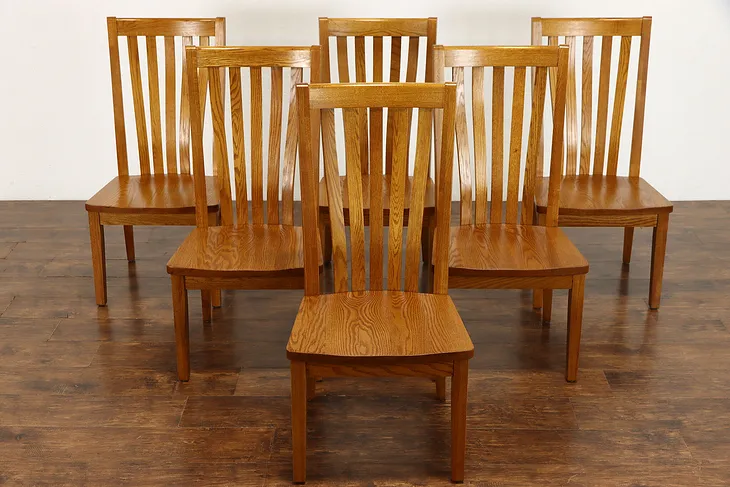 Set of 6 Arts & Crafts, Mission Oak, Vintage Dining Chairs, Shin Lee #38888