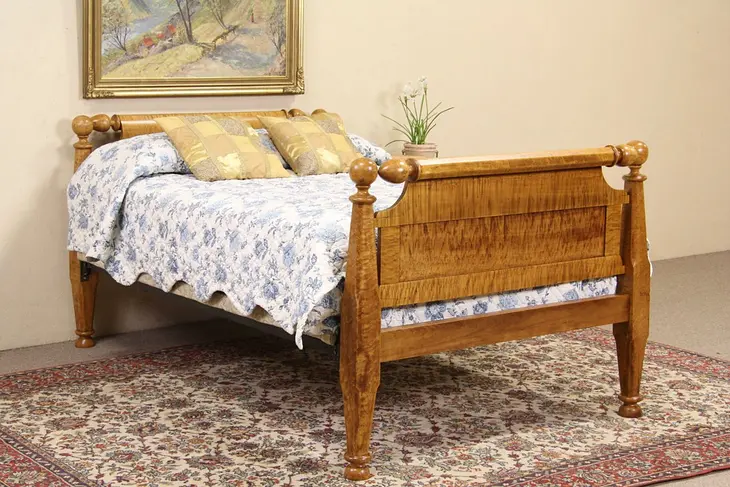 Curly Birdseye Maple New England 1830's Antique Full Size Bed