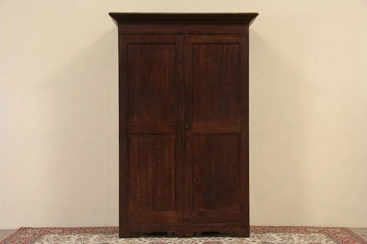 Country Pine Grain Painted 1860 Antique Armoire, Wardrobe or Linen Cabinet