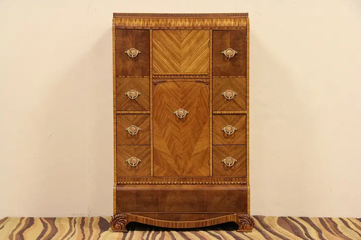 Art Deco Waterfall 1935 Antique Armoire or Chifferobe