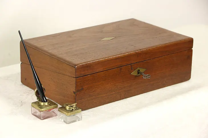 Lap or Travel Desk, Writing Box Walnut 1880 Antique