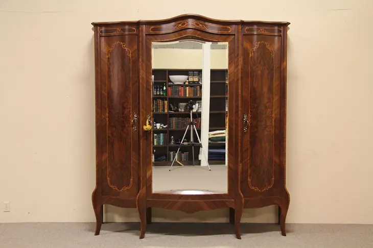 Rosewood Marquetry Triple Armoire, Italian