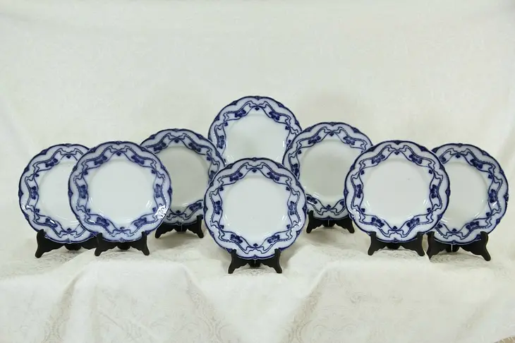 Paris Set of 8 Flow Blue 1890 Antique 9" Dinner Plates, Stanley of England