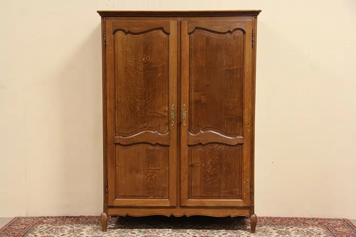 Country French Carved Oak 1920 Antique Armoire