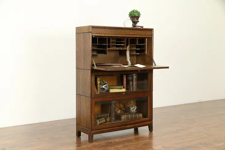 Oak Quarter Sawn Antique 2 Stack Lawyer Bookcase & Secretary Desk,Gunn #31983