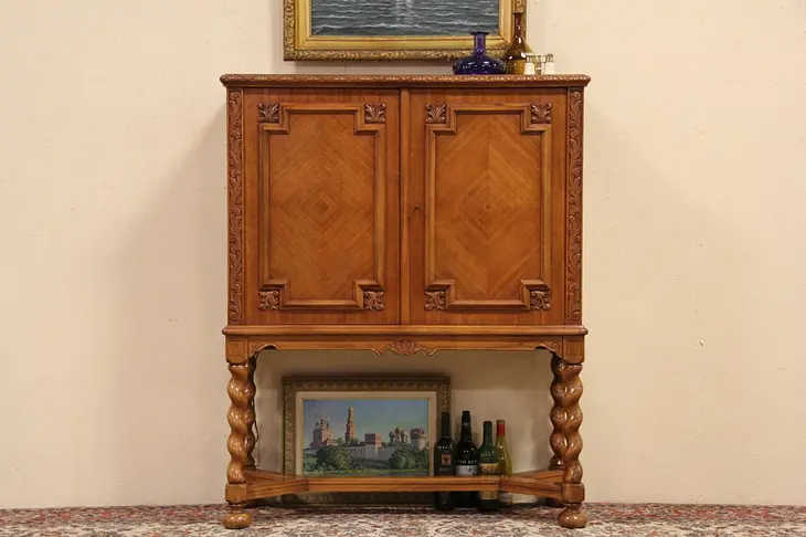 Teak Carved Swedish 1930 Bar or Liquor Cabinet