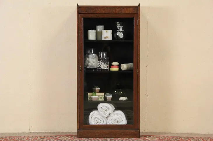 Oak 1900 Narrow Bookcase or Bathroom Cabinet