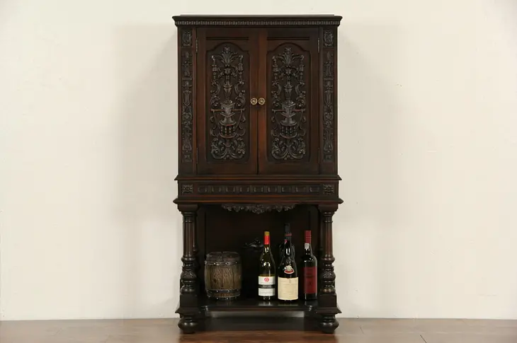 Renaissance Design Carved 1920's Bar Cabinet