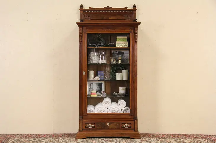 Eastlake 1880 Antique Bookcase, Display or Bath Cabinet