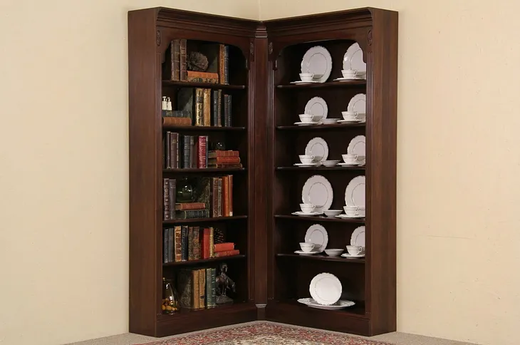 Ethan Allen Vintage Cherry Corner Bookcase, Adjustable Shelves