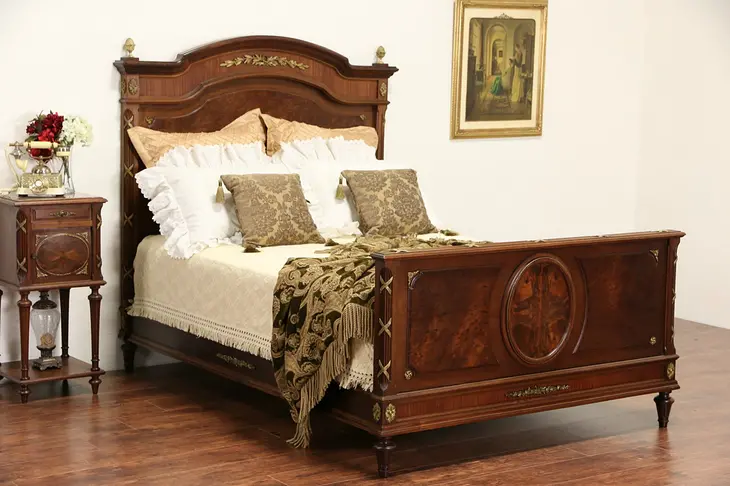 French Empire Antique Full Size Bed, Mahogany and Bronze Mounts