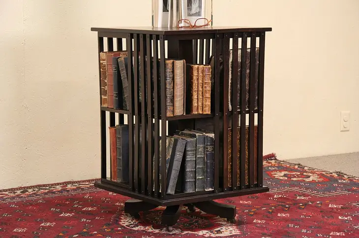 Oak Dutch Spinning Library Bookcase, 1900 Antique Revolving Bookshelf