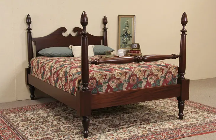 Poster Bed, Mahogany Queen Size 1900's Antique