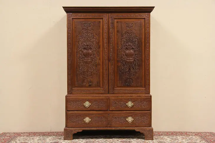 Carved Late 1700's Antique Armoire or Cabinet