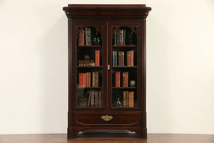 Victorian Gothic 1830's Antique Mahogany Bookcase, Secret Compartment