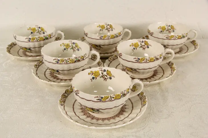English Spode Buttercup Set of 6 Cups and Saucers