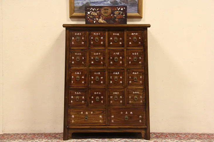 Chinese 18 Drawer Antique Apothecary Medical Drug Cabinet