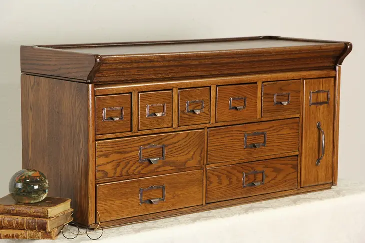 Oak 1910 Antique 10 Drawer Desktop File or Collector Cabinet