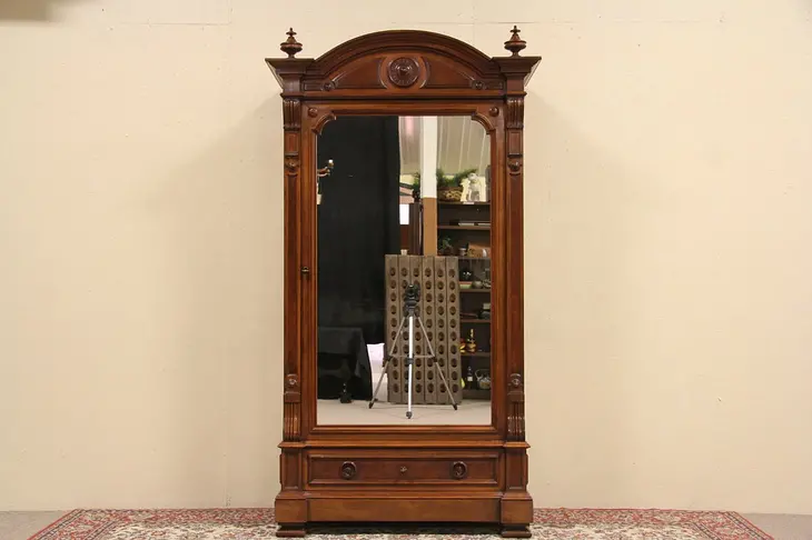 Victorian Renaissance 1875 Armoire, Door Mirror