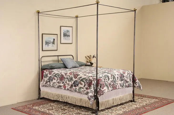 Wrought Iron & Brass Vintage Full Size Canopy Bed