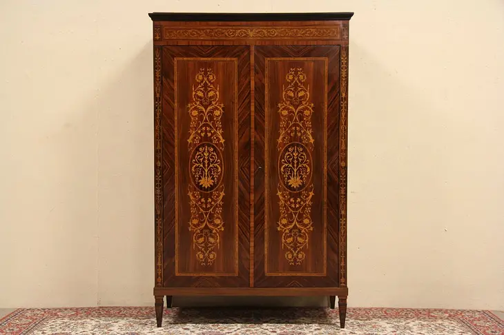 Italian Rosewood Marquetry 1920 Antique Armoire