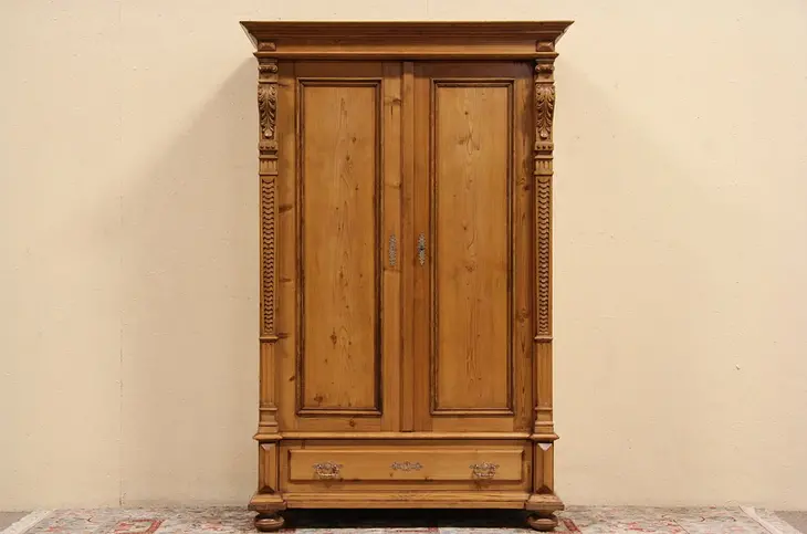 Country Pine 1870 Austrian Carved Armoire, Wardrobe or Closet